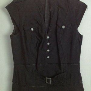 M COLLECTION Black Cap Sleeve Belted Dress, Size S